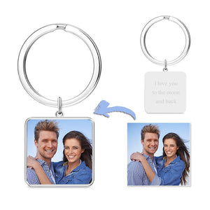 Personalized Photo Keychain Silver Custom Engraved Square Tag Keychain Best Gift