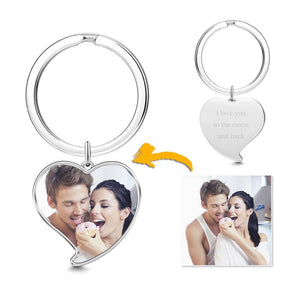Personalized Engraved Heart Tag Photo Keychain Silver Best Custom Gift