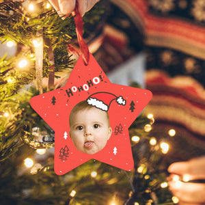 Custom Cute Baby Photo Christmas Tree Star-Shaped Ornament