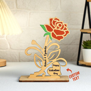 Engravable Rose Wooden Decor Personalized Romantic Flower Valentine's Day Gifts - photomoonlamp