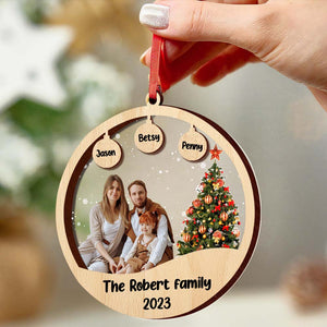 Custom Family Photo and Name Acrylic and Wood Christmas Ornament Christmas Gift - photomoonlamp