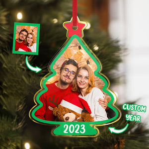 Custom Family Photo Christmas Tree Shaped Ornament Christmas Gift - photomoonlamp