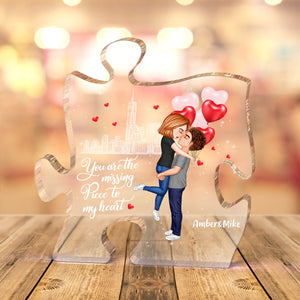 Custom Couple Puzzle Plaque Personalized Hairstyle Clothes and Name Cartoon Valentine's Gifts - photomoonlamp