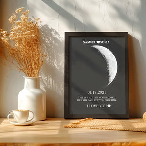 Custom Silver Moon Phase and Names Wooden Frame with Your Text Custom Couple Art Frame Best Valentine's Day Gift - photomoonlamp
