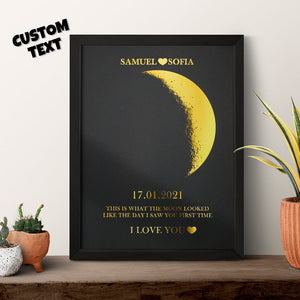 Personalized Moon Phase Foil Print Wooden Frame with Custom Text - photomoonlamp