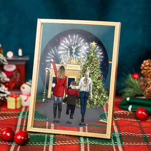 Custom Cartoon Christmas Family Plauqe with Golden Frame
