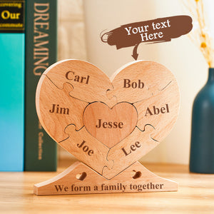 Custom Engraved Wooden Name Heart Puzzle Decor Family Name Heart Puzzle Home Decoration - photomoonlamp