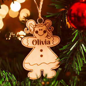 Personalized Christmas Decoration Custom Name Decoration Wooden Girl Christmas Tree Ornament