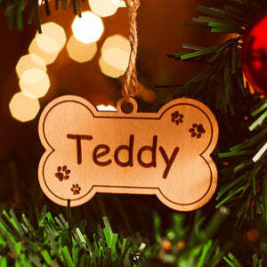 Personalized Wooden Ornament Custom Dog Bone Ornament Gift for Dog Lovers