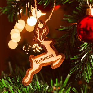 Personalized Engraved Wooden Reindeers Christmas Tree Decoration First Christmas Name Ornament
