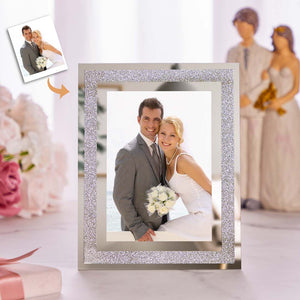 Custom Photo Frame Photo Holder Glass Mirror with Sparkling Crystal Boarder Gift for Her - photomoonlamp