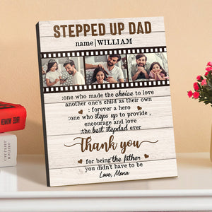 Personalized Desktop Picture Frame Custom Stepped Up Dad Film Sign Father's Day Gift - photomoonlamp