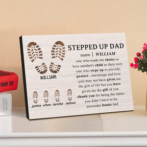 Personalized Footprint Picture Frame Custom Stepped Up Dad Sign Father's Day Gift - photomoonlamp