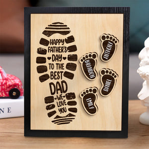 Personalized Footprints Wooden Frame Custom Family Member Names Father's Day Gift - photomoonlamp
