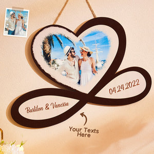 Custom Photo Engraved Pendant Infinity Heart Wooden Gifts - photomoonlamp