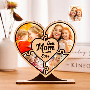 Custom Photo Ornaments Best Mom Ever Wooden Heart Gifts for Mom - photomoonlamp