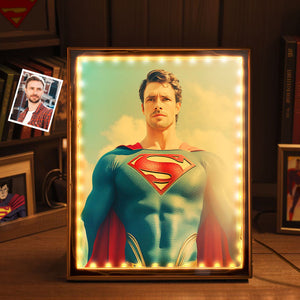 Personalized Photo Portrait Custom Face Superman Mirror Light Gifts for Him / Father - photomoonlamp