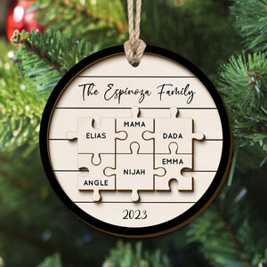 Custom Family Name Puzzle Christmas Ornament Personalized Wooden Christmas Tree Ornament Gifts - photomoonlamp