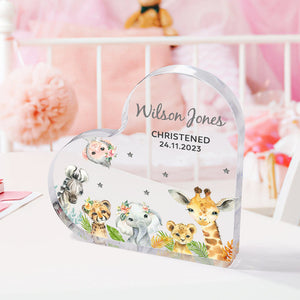 Personalized Name Christening Date Gift Custom Animals Ornaments Gift for New Baby - photomoonlamp