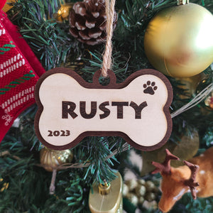 Personalized Dog Name Year Dog Bone Ornament Christmas Gift - photomoonlamp