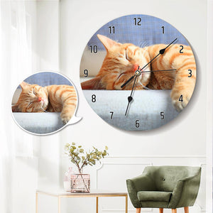 Custom Photo Wall Clock Round Cute Cat for Pet Lover