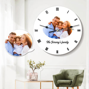 Custom Photo Engraved Wall Clock Round Family Gifts