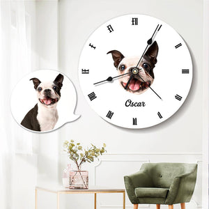 Custom Photo Engraved Wall Clock Round Lovely Dog Gifts for Pet Lover