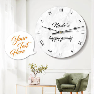 Custom Engraved Wall Clock Round White Wall Decor Your Text