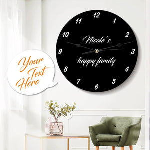 Custom Engraved Wall Clock Round Black Wall Decor Your Text
