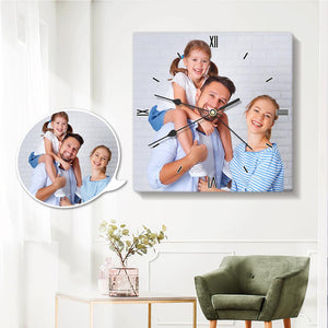 Custom Photo Wall Clock Square Roman Numerals Gifts for Family