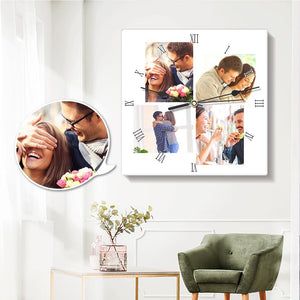 Custom Multiphoto Wall Clock Square for Couples Home Decor