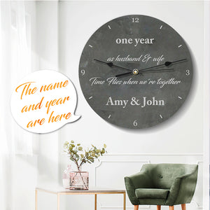 Anniversary Gifts Custom Engraved Wall Clock Round with Your Text Couple Name Wall Decor