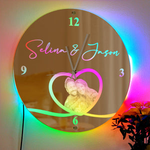 Custom Photo Clock Personalized Name Mirror Light Wall Decor - photomoonlamp