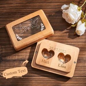Custom Engraved Ring Box Wooden Wedding Double Rings Box Creative Gift - photomoonlamp