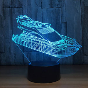 Speedboat 3D Colorful Night Light Creative Touch Seven Color Change