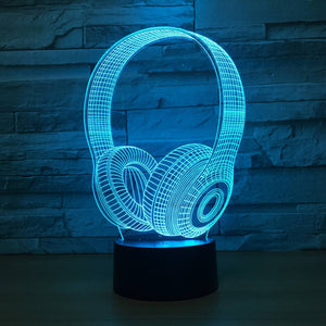 Headphone 3D Colorful Night Light Creative Touch Seven Color Change