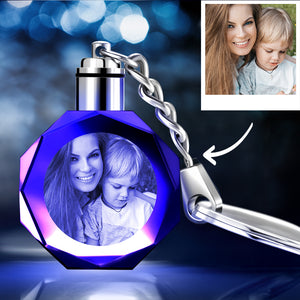 Gifts for Mom Custom Crystal Octagon Shape Photo Key Chain