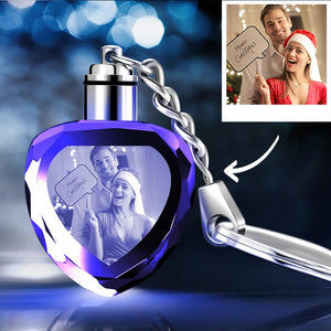 Custom Crystal Heart Shape Couple Photo Keychain Happiness