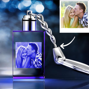 Anniversary Gift Custom Crystal Rectangle Shape Couple Photo Keychain