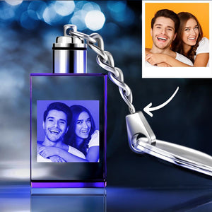 for Him Custom Crystal Rectangle Shape Couple Photo Keychain