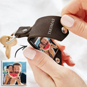 Personalized Photo Keychain Custom Leather Keyring Gifts for Dad For Husband
