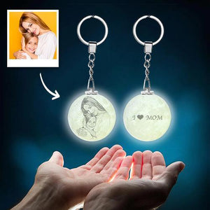 Custom Color Photo Keychain 3D Printed Moon Lamp For Mom