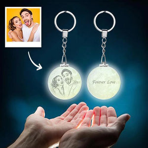 Anniversary Gifts, Custom Color Photo Keychain 3D Printed Moon Lamp For Couple
