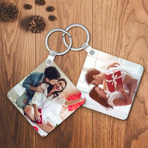 Custom Couple Photo Keychain Personalized Square Keychain Anniversary Gift For Her