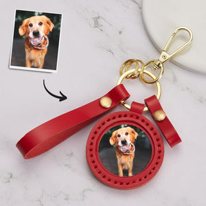 Custom Gifts Photo Leather Keychain  Personalized Picture Keyring  Anniversary Gift For Him