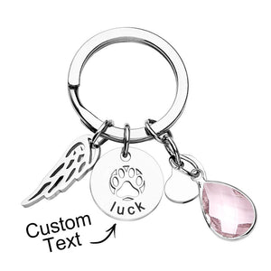 Custom Engraved Birthstone Keychain Memorial Gift for Pet Lover - photomoonlamp