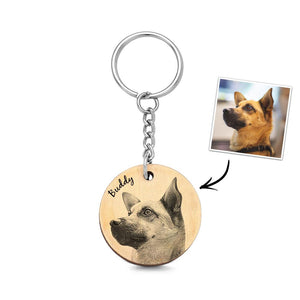 Custom Wooden Keychain Personalized Pet Photo Engraved Keychain Gift - photomoonlamp