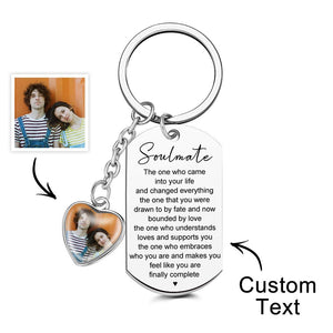Custom Photo Engraved Heart Keychain Personalized Handmade Keyring Anniversary Keychain Women Men Gifts - photomoonlamp