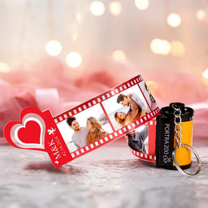 Red Love Heart Photo Film Roll Keychain Personalized Pullable Camera Keychain Valentine's Day Gifts For Couples - photomoonlamp