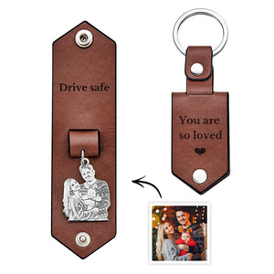 Custom Photo Leather Keychain With Text Annivesary Gifts For Men - photomoonlamp
